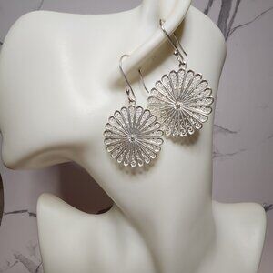 925 Silver filigree Sunburst Dangle Earrings